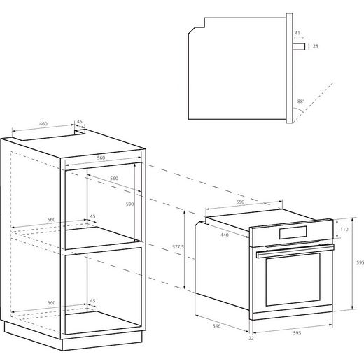 Candy Idea Built In Electric Single Oven - Black - Annotation - Dimension shot